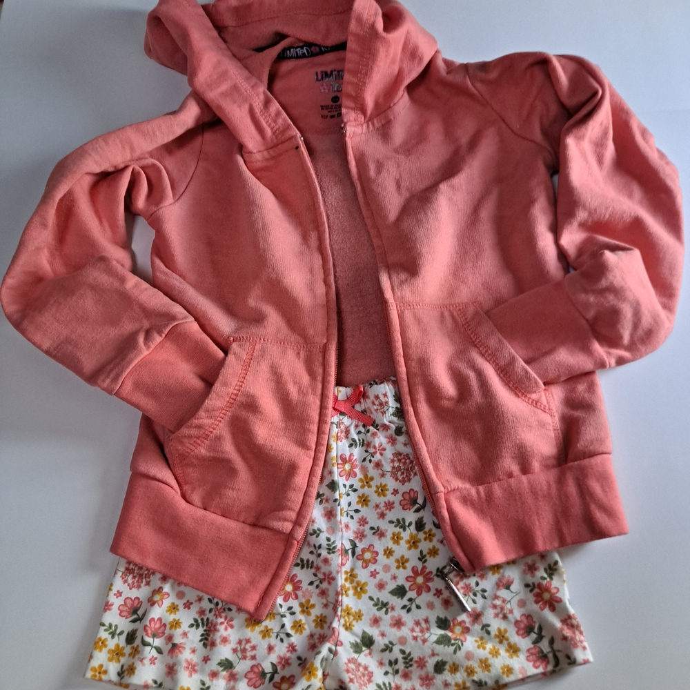 Limited Too Coral Hoodie and Floral Shorts Set